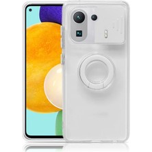Ally Xiaomi Mi 11 Pro Kılıf Sürgülü Kamera Lens Korumalı Yüzük Standlı Silikon KILIF-(5775)