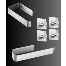 Ozka Concept Deltahome Paslanmaz Çelik Yapışkanlı Havluluk 27CM - Tuvalet Kağıtlığı - 4 Adet Askılık Set
