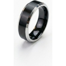 Celikchi Erkek Siyah Renk Gümüş Detay 6 mm Tungsten Yüzük