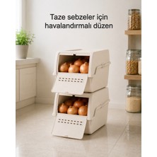 Jet's Home 2\'li Mini Boy Patates Soğan Sepeti Bpa Free Sebzelik Organizer Kutu Motek Krem 8 L