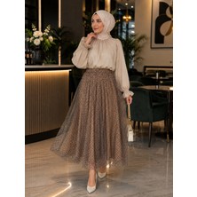 Luniva Butik Puantiyeli Tül Astarlı Uzun Etek