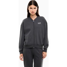 EA7 Kadın Rahat Kalıp Düşük Omuzlu Logo Detaylı Uzun Kollu Fermuarlı Antrasit Sweatshirt 7W001401 AF20758-U8117