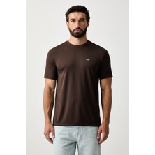 EA7 Erkek Normal Kalıp Yumuşak Dokuma Kumaşlı Plaka Logolu Kısa Kollu Kahverengi T-Shirt 7M002096 AF13862-U6027