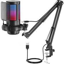 Profesyonel Rgb Oyuncu Mikrofonu, Pürüzsüz Net Ses Performanslı Otomatik Değişen Rgb Işıklı