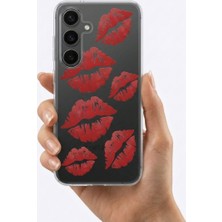 Samsung Galaxy S24 Kırmızı Dudak / Öpücük Desenli Şeffaf Telefon Kılıfı