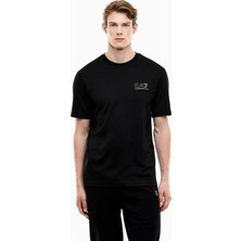 EA7 Erkek Normal Kalıp Yuvarlak Yakalı Logo Basklı Kısa Kollu Siyah T-Shirt 7M002238 AF13739-UC001