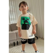 Mevese Bej Mine Craft Çizgi Film Baskılı Alt Üst Erkek Çocuk 2li Takım