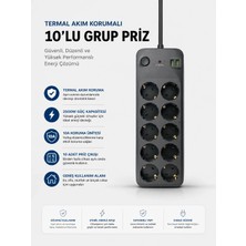 Ceylan Adam Mey Ithalat® Termal Akım Korumalı USB Type-C Girişli 10'lu Grup Priz 2500W Güç Kapasitesi (Kopya)