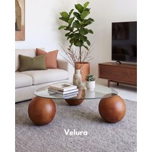 Velura Home & Living Modern Orta Sehpa & Top Sehpa Cam Sehpa & Küre Orta Sehpa - Ceviz Top - Üçgen - Şeffaf Cam