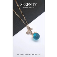 Serenity Mavi Damla Kelebek Çelik Kolye