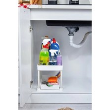 Ck House Beyaz 2 Katlı Sürgülü Dolapiçi Mutfak Banyo Dolap Tezgah Altı Evye Altı Beyaz Beyaz