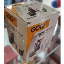 Ada Çanta Kırtasiye 3 Lü Masa Üstü Metal Kalemlik/ataşlık/notluk Seti Gri BX111644