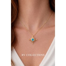 Ry Collections Çelik Gold Zincirli Mavi Opal Taşlı Kuzey Yıldızı Kolye