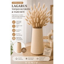 Veniv Lagarus Tavşan Kuyruğu & Plastik Vazo Seti | 60-70 cm | Doğal Kuru Çiçek Dekorasyonu
