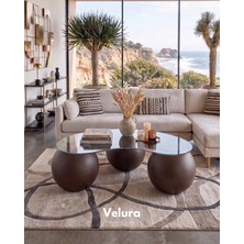 Velura Home & Living Modern Orta Sehpa & Top Sehpa Cam Sehpa & Küre Orta Sehpa - 41 cm Koyu Ceviz - Fasulye - Şeffaf Cam