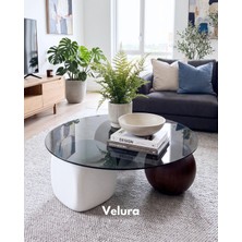 Velura Home & Living Modern Orta Sehpa & Top Sehpa Cam Sehpa & Küre Orta Sehpa - 1 Siyah Top & 1 Ceviz Top & 1 Beyaz Zar - Yuvarlak - Füme Cam