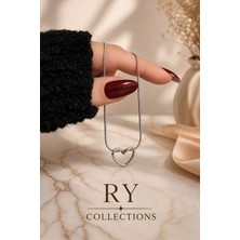 Ry Collections Kadın Gümüş Renk Çelik Kolye Minimalist Kalp Figürlü Kararmaz Tasarım Zincir Kolye