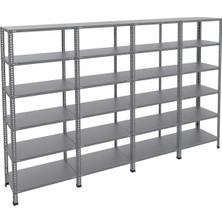 Ayyıldız Raf 43X372X200 cm Dörtlü Seri Bağlantılı 6 Katlı Modüler Çelik Raf Sistemi – Elektrostatik Fırın Boyalı Çok Amaçlı Depolama ve Ayakkabılık Rafı