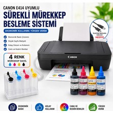 Canon E414 Çok Fonksiyonlu Yazıcı + Bitmeyen Kartuş Sistemi + 4X100 ml Mürekkep Seti + USB Kablo | Yazıcı, Tarayıcı, Fotokopi | Ev ve Ofis Kullanımı " Wifi Özelliğiyoktur