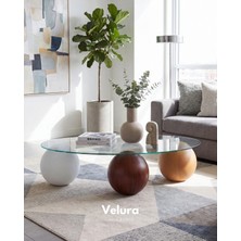 Velura Home & Living Modern Orta Sehpa & Top Sehpa Cam Sehpa & Küre Orta Sehpa - 1 Beyaz Top & 1 Ceviz Top & 1 Meşe Top - Fasulye - Şeffaf Cam