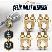 Badem10 [4 Adet] Çelik Halat Klemensi 20 mm Somunlu Iskota Sıkma Sabitleme Bağlama Halat Kelepçesi Aparatı