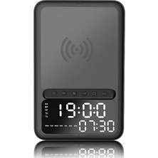 Kablosuz Şarj Cihazı Çalar Saat Bluetooth Hoparlör Fm Radyo LED Akıllı Dijital Masaüstü Hızlı Şarj