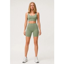 Formactive 1920-1950 U Yaka Büstiyer ve Push Up Şortlu Spor Tayt Takım - Haki M/L