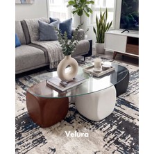 Velura Home & Living Modern Orta Sehpa & Top Sehpa Cam Sehpa & Küre Orta Sehpa - 1 Siyah Zar & 1 Beyaz Zar & 1 Ceviz Zar - Fasulye - Şeffaf Cam