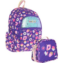 Kaukko Mor Desenli Kız Çocuk Ikili Ilkokul Çanta Seti - STKK-L5216B - Çanta ve Beslenme Seti