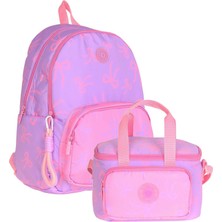 Kaukko Bow Kız Çocuk Mor Fiyonk Baskılı Okul Çantası ve Beslenme Çantası Seti - SETKK-K1879B