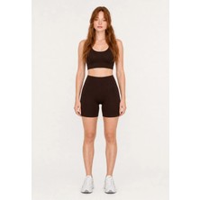 Formactive 1920-1950 U Yaka Büstiyer ve Push Up Şortlu Spor Tayt Takım - Kahverengi M/L