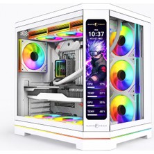 Gametech Vision V2 7x Argb Fanlı LCD Ekranlı Oyuncu Bilgisayar Kasası ( Beyaz )