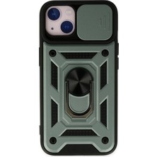 Aparim Newface Apple iPhone 14 Kılıf Pars Lens Yüzüklü Silikon - Yeşil
