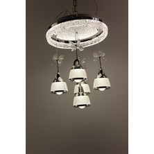 GN Gen Aydınlatma Gümüş Çemberli Seri 5li Estetik Kar Dokulu Küre Model Modern 3 Renk LED Avize