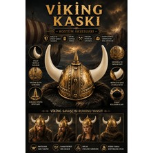 Dodomar Viking Miğfer Şapka 3 Boynuzlu Gold Altın Plastik Halloween Kostüm Parti Savaşçı Baş Aksesuarı