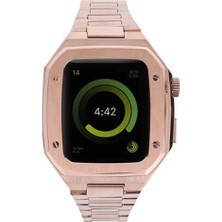 Aparim Newface Apple Watch 44MM Metal Petek Kasalı Kordon - Rose Gold