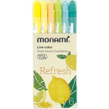 Monami Live Color Su Bazlı Çift Taraflı Marker Kalem Seti 6lı Refresh Colors