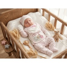 Bambik Bombinolo Cute Ayıcık Nakışlı Pembe Puantiyeli %100 Pamuk 0-3 Ay Yenidoğan 5'li Hastane Çıkışı Seti