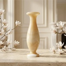 Eski Yeni Antik 2'li Set Doğal Mermer Dekoratif Vazo 20 cm Modern Tasarım | Bal ve Krem Renk