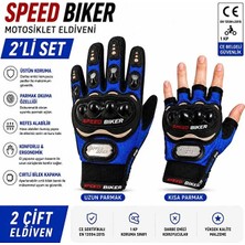 SPEED BİKER Motorsiklet Eldiveni Korumalı ve Ce En Belgeli 2 Li Set Mavi