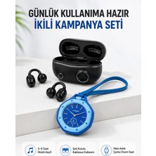 Aparim Kablosuz Kulaklık Mavi Çanta Aksesuar Saati Kampanyalı Müzik ve Günlük Kullanım Seti