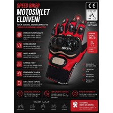 SPEED BİKER Motosiklet Eldiveni Kırmızı Ce En 13594 Orjinal Sertifikalı