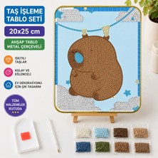İğne İzi 5d Elmas Taş Işleme Tablo Seti Kapibara Desenli 20X25 cm Ahşap Metal Çerçeveli Elmas Mozaik Hobi Seti Capybara