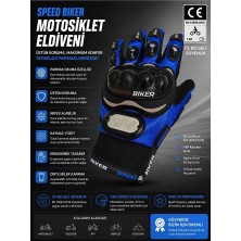 SPEED BİKER Unisex Korumalı Motorsiklet Eldiveni Mavi