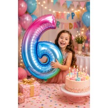 Dodomar Folyo Rakam Balon 6 Rengarenk 40 Inç 100 cm Doğum Günü Yaş Parti Kutlama Süsleme Dekor Balonu