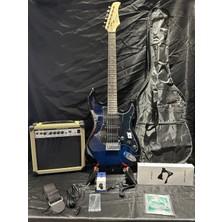 Sazhane Mavi Elektro Gitar Full Set – 15W Bluetooth Amfi