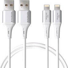 Asitan 2ADET x 2metre USB A-Lightning Kablo Seti, 3.1A Hızlı Şarj, Beyaz/gümüş Metal, Remorax Wahoo (