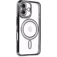 Aparim Newface Apple iPhone 16 Kılıf Joke Simli Magneticsafe Kılıf - Siyah
