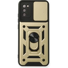 İyisi Olsun Newface Samsung Galaxy A03S Kılıf Pars Lens Yüzüklü Silikon - Gold