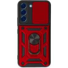 Aparim Newface Samsung Galaxy S24 Kılıf Pars Lens Yüzüklü Silikon - Kırmızı